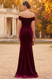 Burgundy Mermaid Off the Shoulder Long Velvet Holiday Party Dress