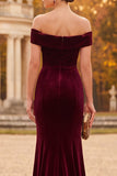 Burgundy Mermaid Off the Shoulder Long Velvet Holiday Party Dress