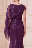 Dark Purple Mermaid One Shoulder Sequins Long Mother of the Bride Dress