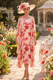 Red Flower 2 Piece Chiffon Bodycon Beaded Midi Mother of the Bride Dress with Jacket