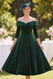 Dark Green Off the Shoulder 3/4 Sleeves A-Line Mother of the Bride Dress