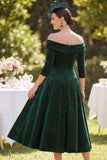 Dark Green Off the Shoulder 3/4 Sleeves A-Line Mother of the Bride Dress