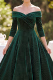 Dark Green Off the Shoulder 3/4 Sleeves A-Line Mother of the Bride Dress