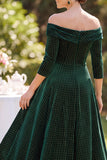 Dark Green Off the Shoulder 3/4 Sleeves A-Line Mother of the Bride Dress