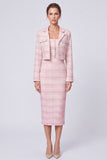 2 Piece Pink Single Breasted Peak Lapel Midi Work Dress