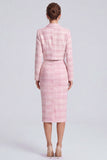2 Piece Pink Single Breasted Peak Lapel Midi Work Dress