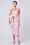 2 Piece Pink Single Breasted Peak Lapel Midi Work Dress