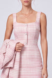 2 Piece Pink Single Breasted Peak Lapel Midi Work Dress