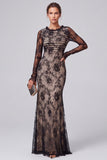 Black Floral Mermaid Lace Long Formal Dress