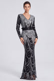 Sparkly Black Sequins Mermaid Long Formal Dress with Bow
