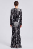 Sparkly Black Sequins Mermaid Long Formal Dress with Bow