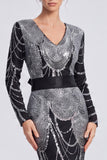 Sparkly Black Sequins Mermaid Long Formal Dress with Bow