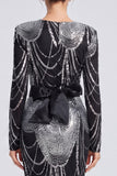 Sparkly Black Sequins Mermaid Long Formal Dress with Bow