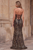 Halter V-Neck Black Sequins Sheath Long Prom Dress with High Side Slit