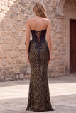 Black Strapless Mermaid Corset Sequins Long Prom Dress with Oversized Satin Bow