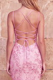 Pink Mermaid V-Neck Embroidered Long Prom Dress