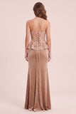 Khaki Mermaid Strapless Velvet Sequins Long Formal Dress with Appliques