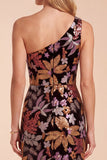 Black Sheath One Shoulder Sequins Embroidery Long Formal Dress with Slit