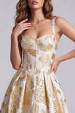 Champagne Corset A-Line Jacquard Thick Straps Maxi Formal Dress