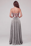 Grey A-Line Strapless Velvet Sequins Maxi Formal Dress with Lace Up Back