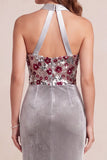 Grey Mermaid Halter Neck Velvet Sequins Long Formal Dress