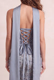 Dusty Blue Mermaid Strapless Fringed Sweep Train Formal Dress