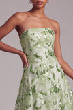Green A-Line Strapless Sequins Floral Embroidered Prom Dress with Lace Up Back