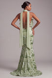 Green Mermaid Strapless Ruffled Long Prom Dress with Sequins