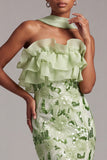 Green Mermaid Strapless Ruffled Long Prom Dress with Sequins