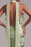 Green Mermaid Strapless Ruffled Long Prom Dress with Sequins