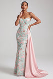 Light Green Mermaid Strapless Sequins Embroidered Long Prom Dress with Draping