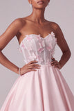 Blush Ball Gown Strapless Corset Satin Sheer Long Prom Dress with 3D Butterfly Appliques