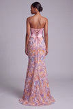 Corset Pink Strapless Satin Mermaid Pearls Floral Appliques Long Prom Dress