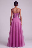 Fuchsia Sequins Floral Strapless A-Line Chiffon Long Prom Dress