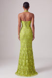 Halter Neck Green Mermaid Cut Out Sequins Embroidery Long Prom Dress with 3D Flowers
