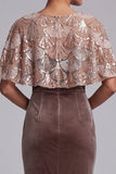 Chocolates Sheath Round Neck Velvet Sequins Long Mother of the Bride Dress with Cape