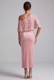 Pink Bodycon Sequins Floral One Shoulder Long Velvet Holiday Dress with Cape