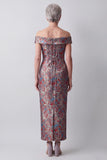 Off the Shoulder Grey Sheath Jacquard Long Mother of the Bride Dress