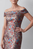 Off the Shoulder Grey Sheath Jacquard Long Mother of the Bride Dress