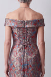 Off the Shoulder Grey Sheath Jacquard Long Mother of the Bride Dress