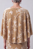 Champagne Velvet Bateau Neck Floral Printed Long Mother of the Bride Dress with Cape