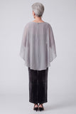 Black Velvet Embroidery Sequins Ruched Bateau Neck Mother of the Bride Dress with Chiffon Cape