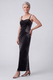 Black Velvet Embroidery Sequins Ruched Bateau Neck Mother of the Bride Dress with Chiffon Cape
