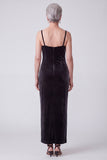 Black Velvet Embroidery Sequins Ruched Bateau Neck Mother of the Bride Dress with Chiffon Cape
