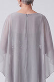 Black Velvet Embroidery Sequins Ruched Bateau Neck Mother of the Bride Dress with Chiffon Cape