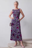 Fuchsia Velvet Sheath Satin Rhinestone Floral Midi Mother of the Bride Dress with Cape