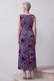 Fuchsia Velvet Sheath Satin Rhinestone Floral Midi Mother of the Bride Dress with Cape