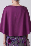 Fuchsia Velvet Sheath Satin Rhinestone Floral Midi Mother of the Bride Dress with Cape