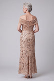 Off the Shoulder Champagne Appliques Sequins Velvet Sheath Mother of the Bride Dress