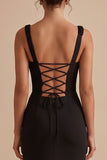 Black Sheath Square Neck Ruched Maxi Wedding Guest Dress